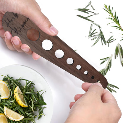 Herb Stripper Tool – Natural Wood Leaf Remover with 8 Hole Sizes, Laser Engraved Kitchen Gadget for Parsley, Thyme, Rosemary – Gift for Home Cooks & Gardeners