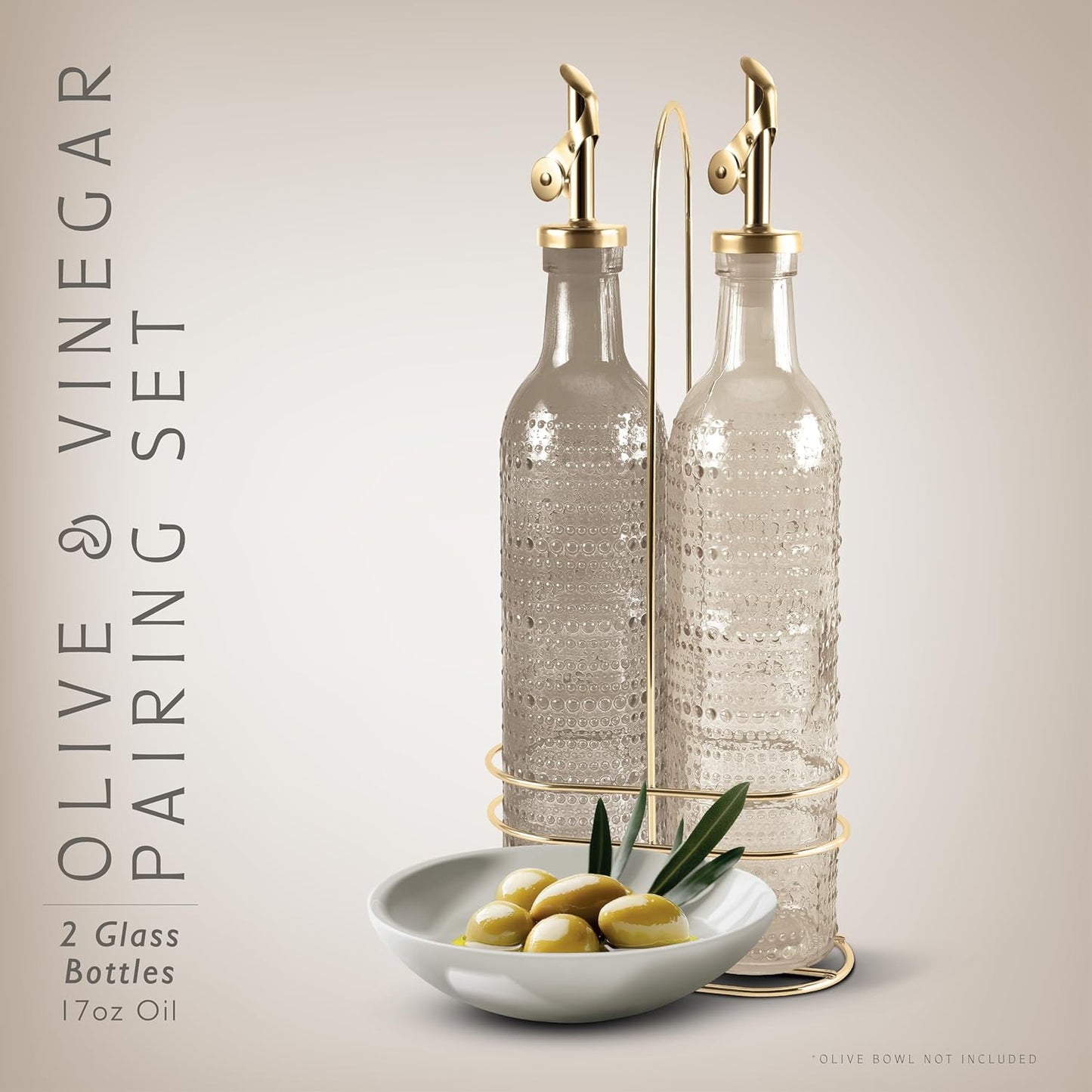 COOK WITH COLOR Glass Olive Oil Bottle Dispenser - 2 Pack- 17oz Oil and Vinegar Cruet - Olive Oil Carafe Decanter for Kitchen, Elegant Waves, Clear