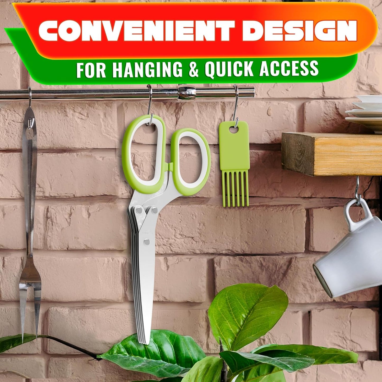 2 in 1 Kitchen Scissors for Food – Stainless Steel Blade & Plastic Cutting Board Scissors with Safety Lock | 9.5" Tomato Knife, Fruit & Vegetable Cutter – Easy-to-Use Kitchen Shears for Meat, Cheese