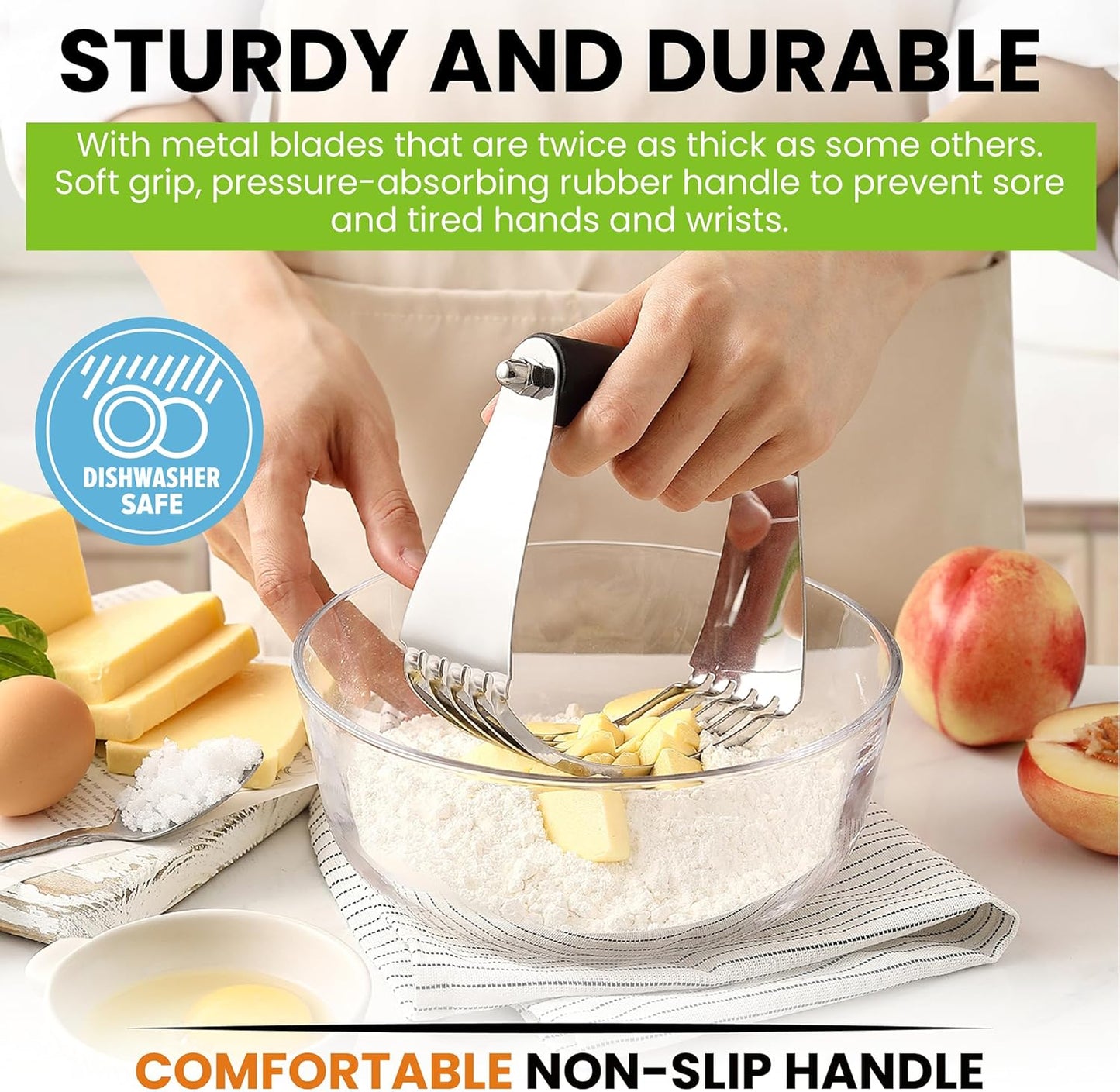 Spring Chef Large Dough Blender & Biscuit Cutter Set, Heavy Duty Stainless Steel Professional Pastry Cutter, Soft Grip, Black