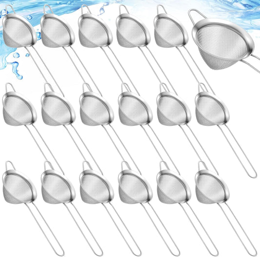 20 Packs Fine Mesh Small Strainer, 3.2 Inches Silver Stainless Steel Cone Shaped Long Handle Cocktail Strainer for Coffee Food Juice Tea Coffee Drinks