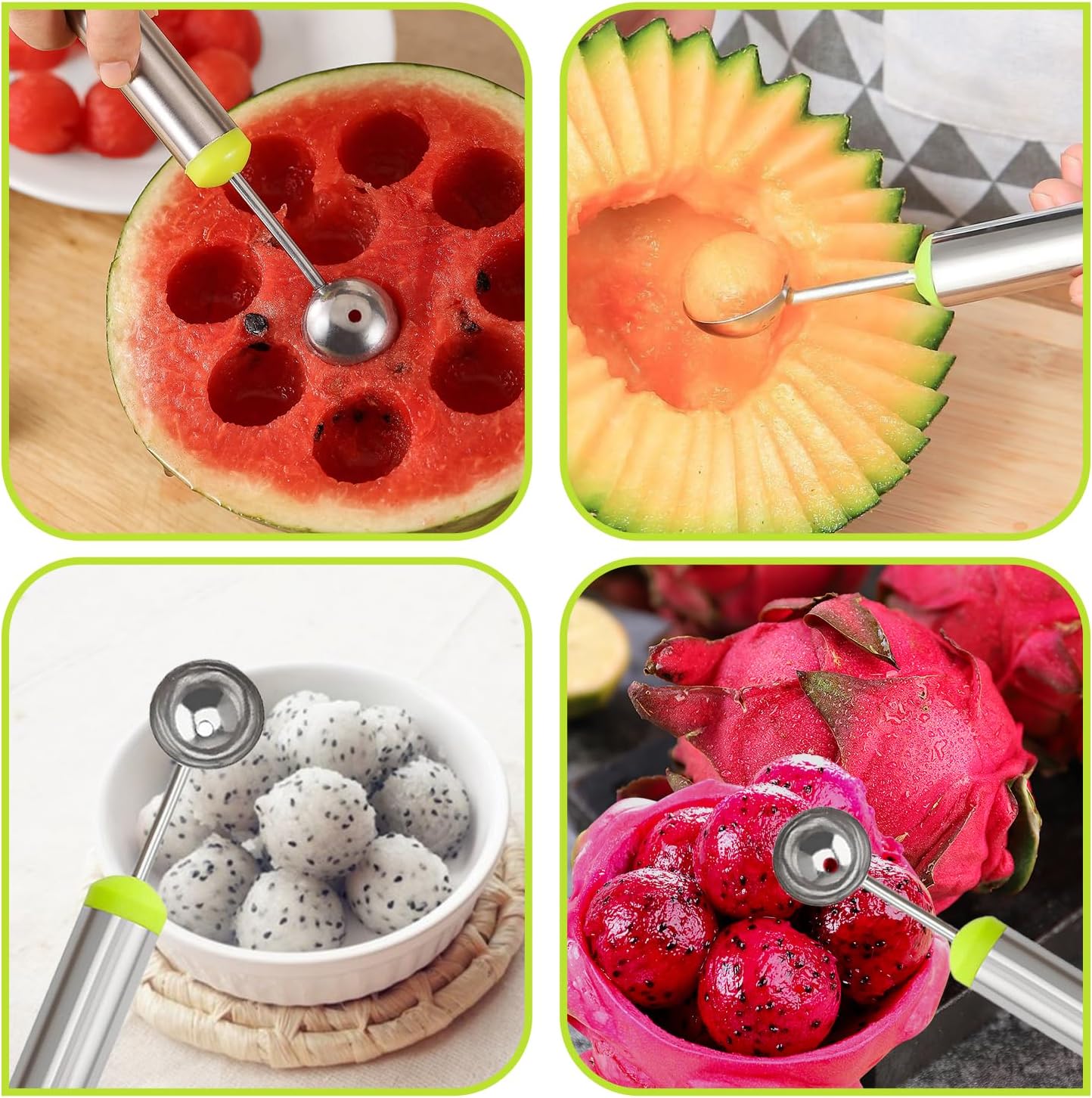 2-in-1 Stainless Steel Watermelon Fruit Cutter Slicer Tool and Melon Baller Scoop Fruit Ball Cutter Set, Dual Head Fork Knife Melon Cutter Cutting Tool.