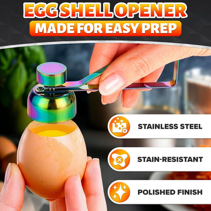 Egg Cracker Tool for Raw Eggs — Egg Shell Opener for Soft-Boiled Shell Tops, Stainless Steel Topper with Ergonomic Adjustable Effort — Clean Cut Design for Breakfast Prep, Custards, & Baking (Silver)