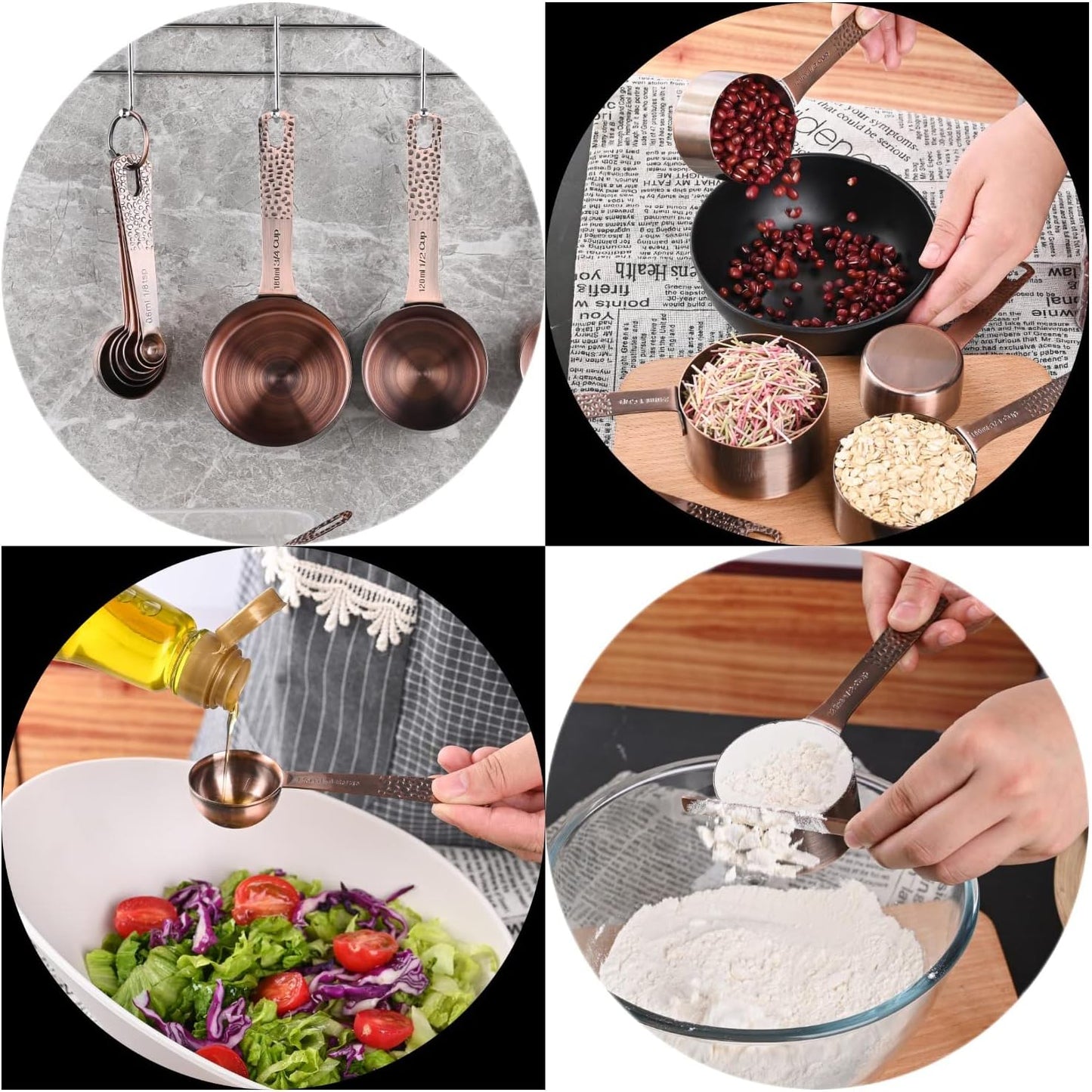 Measuring Spoons Set, 18/8 Stainless Steel Measuring Spoons Set for Dry&Liquid, Metal Metric & US Measuring Spoon with 1 Leveler and Locking Ring for Kitchen & Baking