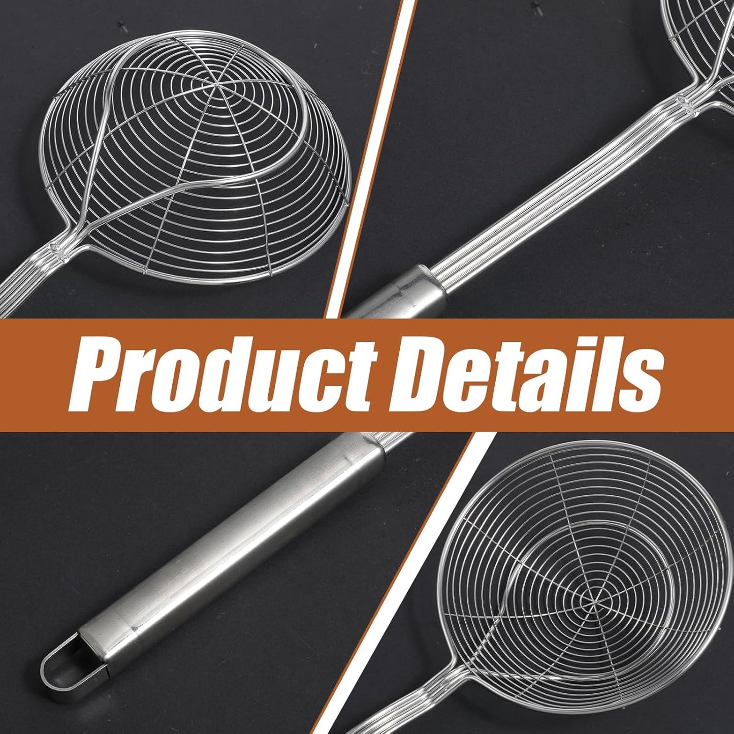 2Pcs Versatile Stainless Steel Spider Strainer Solid Kitchen Strainer Ladle with Long Handle, Kitchen Gadgets for Cooking and Frying, Ladle Spider Strainers Skimmer for Pasta, Noodle, Spaghetti