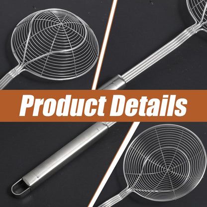 2Pcs Versatile Stainless Steel Spider Strainer Solid Kitchen Strainer Ladle with Long Handle, Kitchen Gadgets for Cooking and Frying, Ladle Spider Strainers Skimmer for Pasta, Noodle, Spaghetti