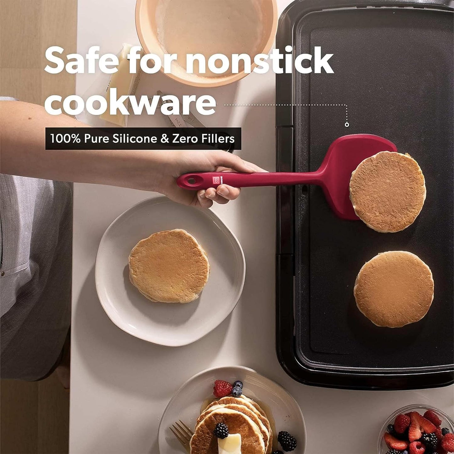 New DI ORO Seamless Series Moda 4-Piece Silicone Turner Spatula Set - 600°F Heat-Resistant Flexible Kitchen Spatulas for Nonstick Cookware - Flippers for Eggs & Pancakes - Utensils for Cooking (Stone)