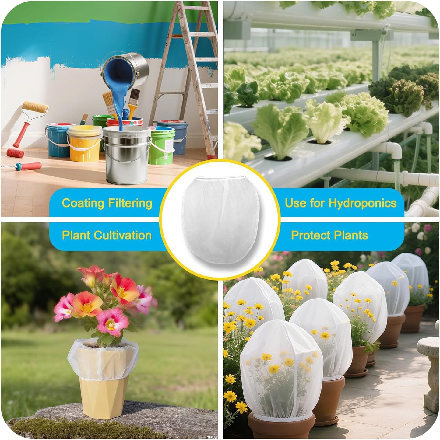 10 PCS Paint Filter Bags, 5 Gallon White Fine Mesh Strainer Bags, Elastic Top Opening Mesh Bag for Paint, Gardening & Hydroponics