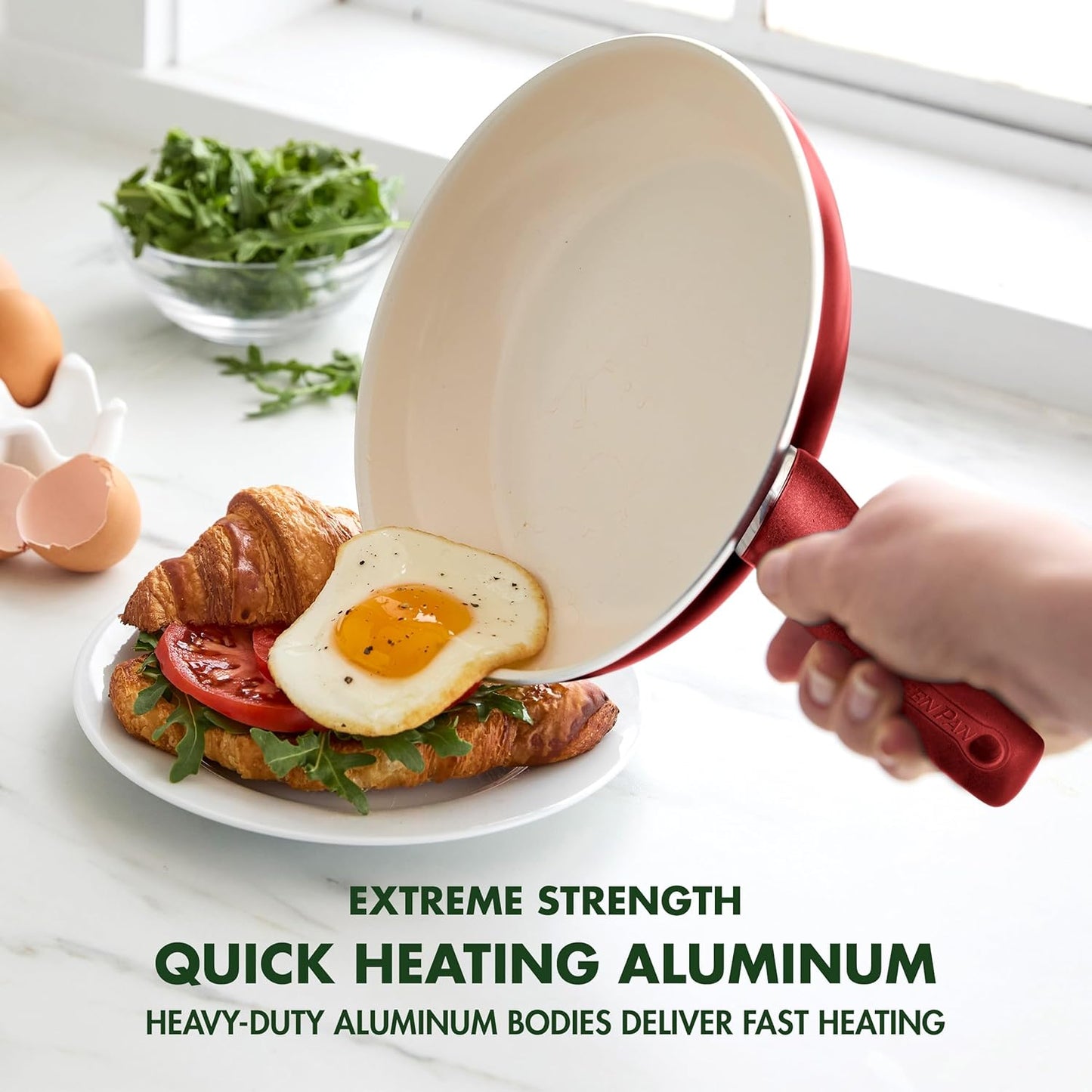 GreenPan Rio Healthy Ceramic Nonstick 8" Frying Pan Skillet and Silicone Spatula Set, Soft Grip Handle, Breaktfast Meal Set, PFAS-Free, Dishwasher Safe, Oven Safe, Oxford Blue