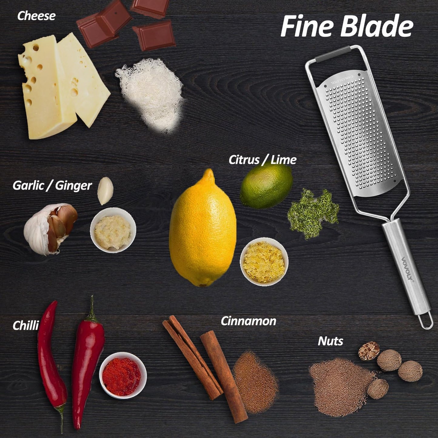 Professional Zester Grater Extra Coarse for Potato, Zucchini, Carrot, Apple, Cabbage and Cheese, Kitchen Grater with Razor-Sharp Stainless Steel Blade (Extra Coarse)