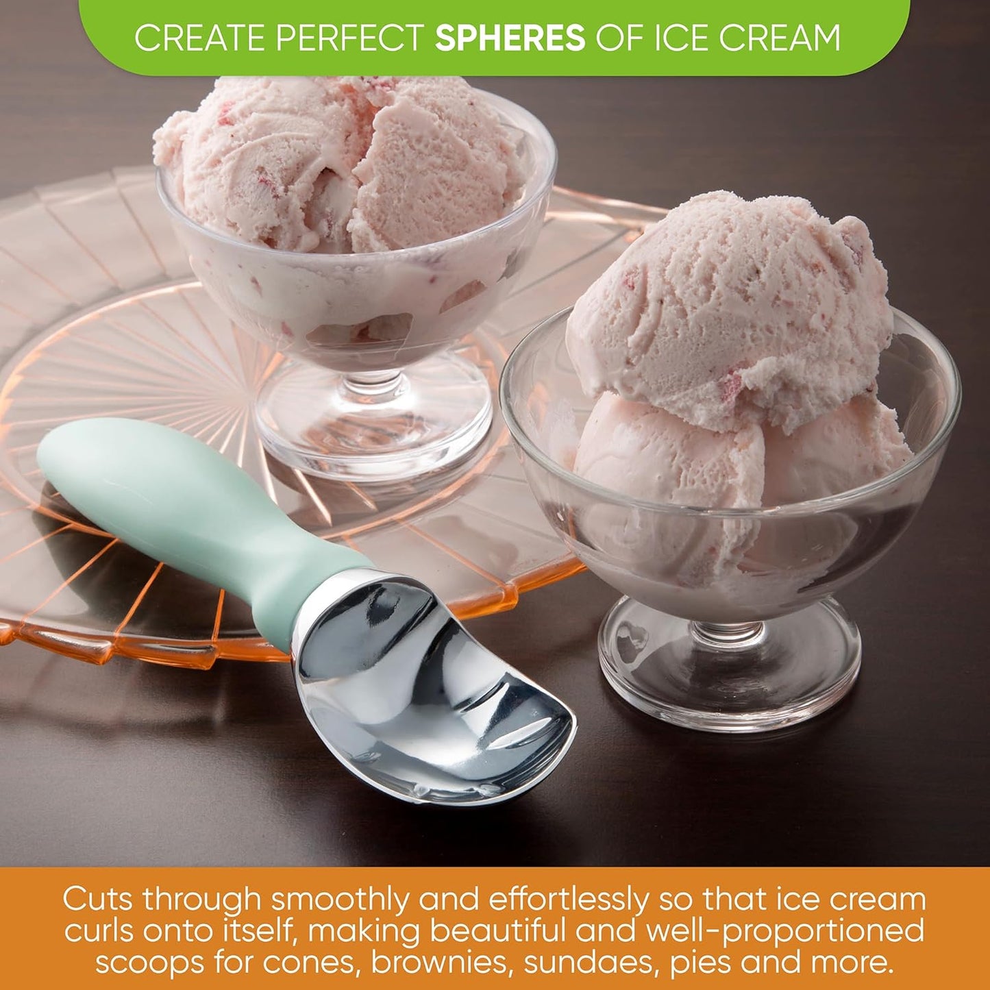 Spring Chef Heavy Duty Ice Cream Scoop with Comfortable Handle - Professional Ice Cream Scooper for Gelato, Sorbet, Cookie Dough, Melon, Frozen Yogurt - Dishwasher Safe Metal Kitchen Tool - Black