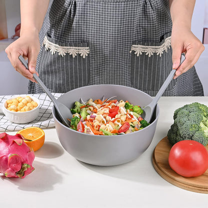 LOVYANXUE Bamboo Fiber Salad Bowl with Servers Set Large 9.8inches Nature Bamboo Mixing Bowl with Servers with Lid Spoon and Fork for Fruits,Salads and Vegetables
