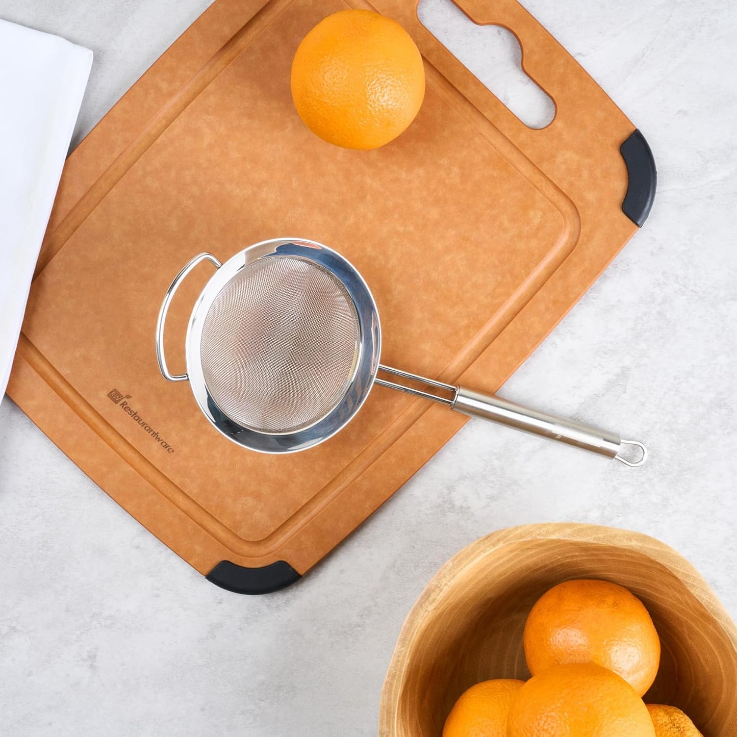 Restaurantware 11.5 in Stainless Steel Fine Mesh Strainer - German Standard Sieve Sifter with Ergonomic Handle, Dishwasher Safe - Reinforced Metal Food Strainer for Quinoa, Soup, Sauce, Baking