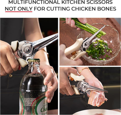 OOU White Bear Kitchen Scissors, All Purpose Heavy Duty Sharp Kitchen Shears Dishwasher Safe, Cooking Shears for Meat Chicken Fish Poultry Herb Bread