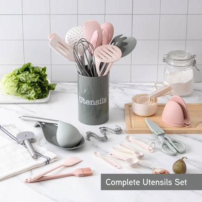 COOK WITH COLOR Silicone Cooking Utensils, Kitchen Utensil Set, Easy to Clean Silicone Kitchen Utensils, Cooking Utensils for Nonstick Cookware, Kitchen Gadgets Set, 10 Pieces, Green