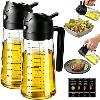 Poshetion 2 in 1 Olive Oil Sprayer for Cooking, 16oz Light-Proof Oil Dispenser for Kitchen, Leak-Proof Oil Spray Bottle for Air Fryer, Salad, BBQ, Baking, Grilling - Black & Green