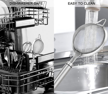 304 Stainless Steel Fine Mesh Strainers for Kitchen, Colander-Skimmer with Handle, Sieve Sifters for Food, Tea, Rice, Oil, Noodles, Fruits, Vegetable