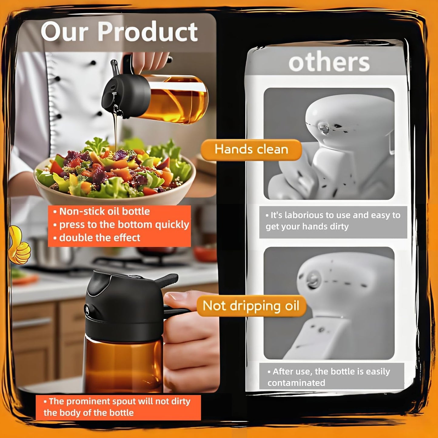 Olive Oil Sprayer for Cooking, 220ml Glass Oil Dispenser for Kitchen Gadgets, Food Grade Premium Spray Bottle, Continuous Spray with Portion Control, for Salad, Frying, BBQ (Black)