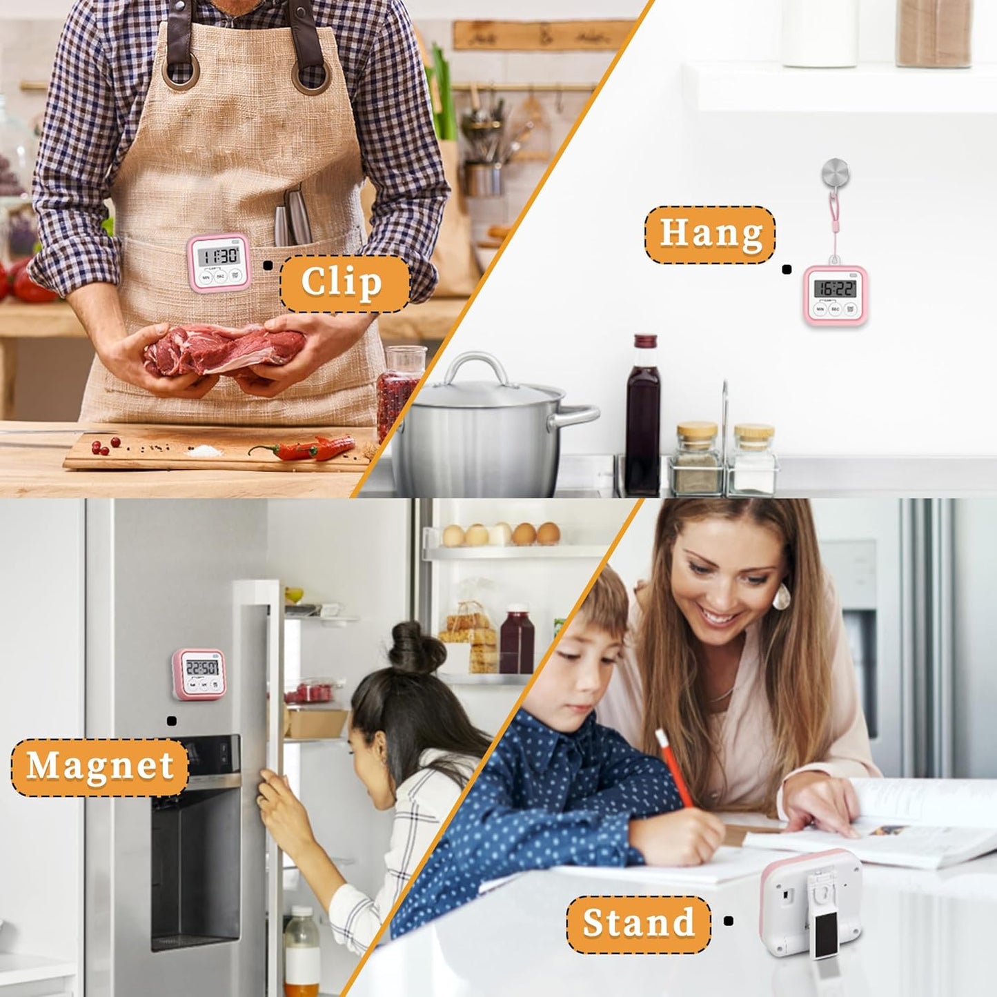 Timer, Kitchen Timers for Cooking Classroom Timer for Kids Teachers Magnetic Digital Timers 2 Pack, Pink