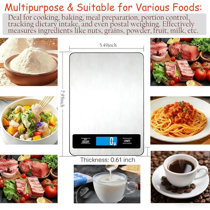 Kitchen Food Scale 33lb/15kg, High Precision 1g Digital Weight Scale with Timer & Backlit LCD, Stainless Steel, Tare & Unit Conversion (g/oz/ml/lb) for Pet Care or Cooking Baking Coffee Meat Bread