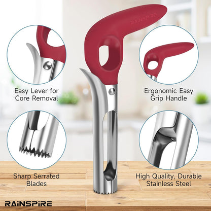 Rainspire Apple Corer Tool Kitchen Apple Core Remover Stainless Steel Comfortable Nonslip Handle, Dishwasher Safe, Red