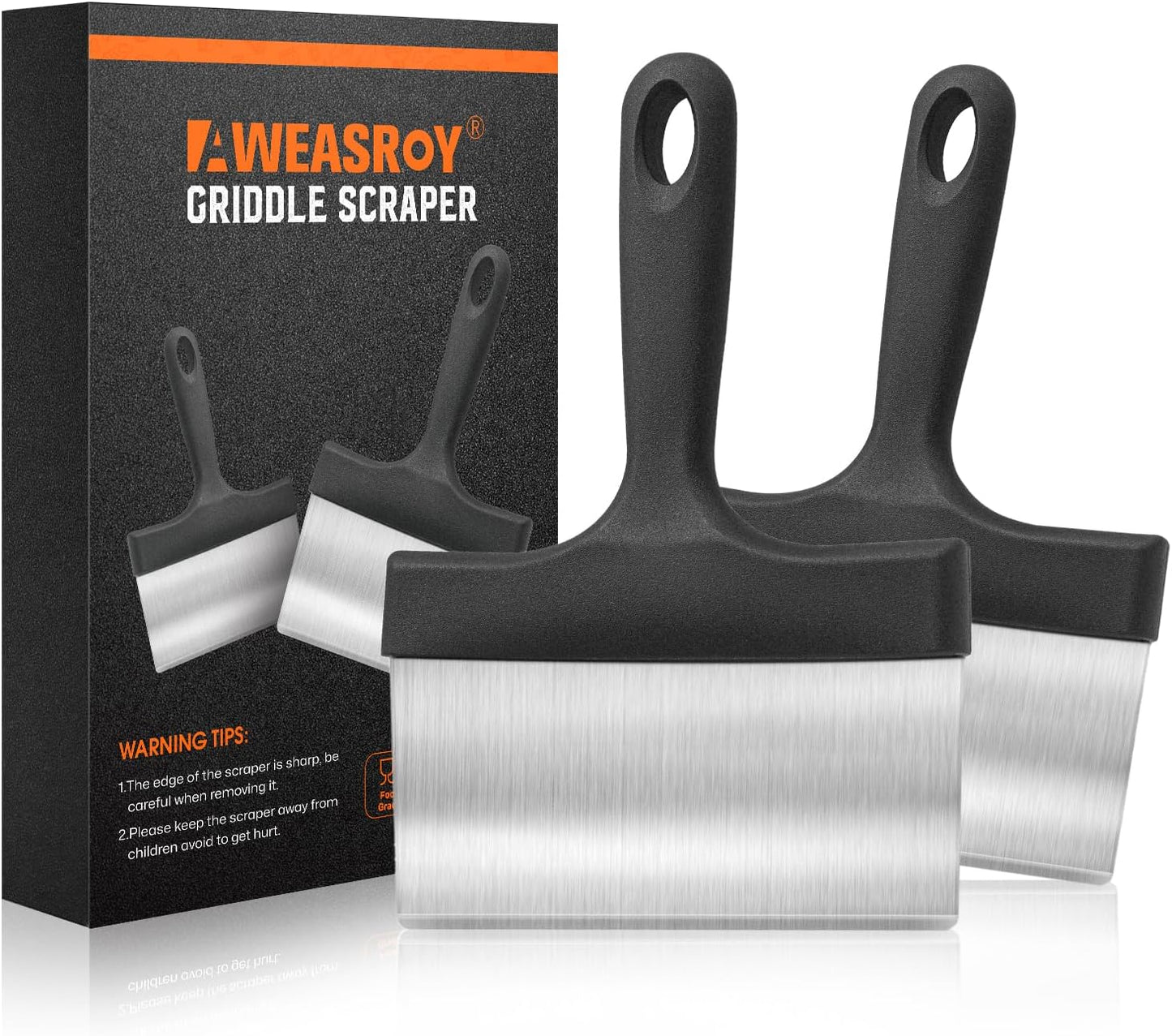 Heavy Duty Grill Scraper Stainless Steel Griddle Scraper with 5" Handle,Sturdy Food Scraper Tool Kitchen for Blackstone Grill Accessories,Outdoor Barbecue Turners Tools