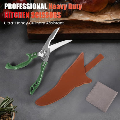 ANDONG Upgrade Heavy Duty Stainless Steel Kitchen Scissors - Professional Poultry Shears for Bone, Meat, Chicken, Fish, Turkey, Vegetables,Spring Loaded Multipurpose Ultra Sharp Utility Scissors