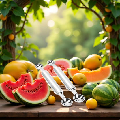 2 Pcs Double Ended Headed Fruit Icecream Ball Spoon Melon Baller Parisienne Scoop Smooth Round Melon Balls Melon Scoop for Watermelon/Ice 30mm Melon Ballers