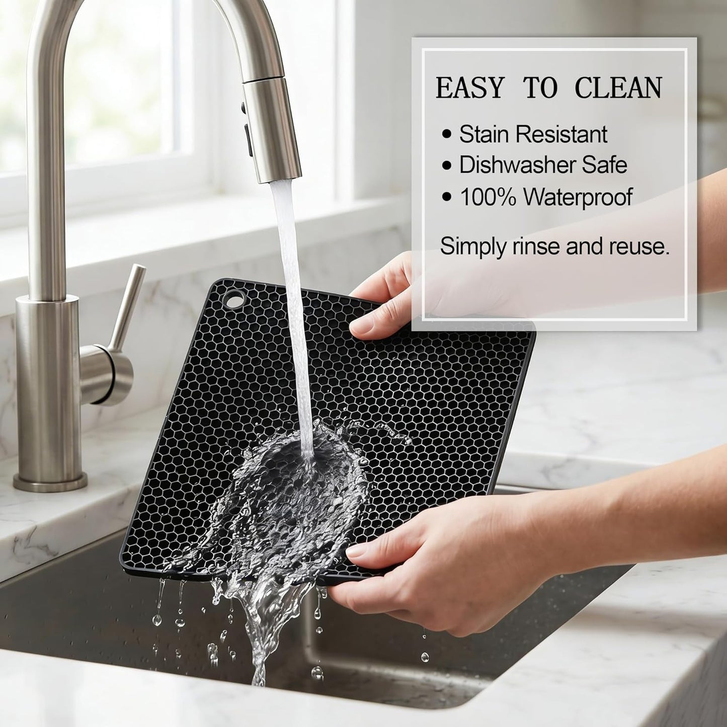 4 Pack Silicone Trivets for Hot Dishes, Heat-Resistant Non-Slip Hot Pads for Kitchen Countertops and Tables, Food-Grade Thick Silicone Mats (Black)