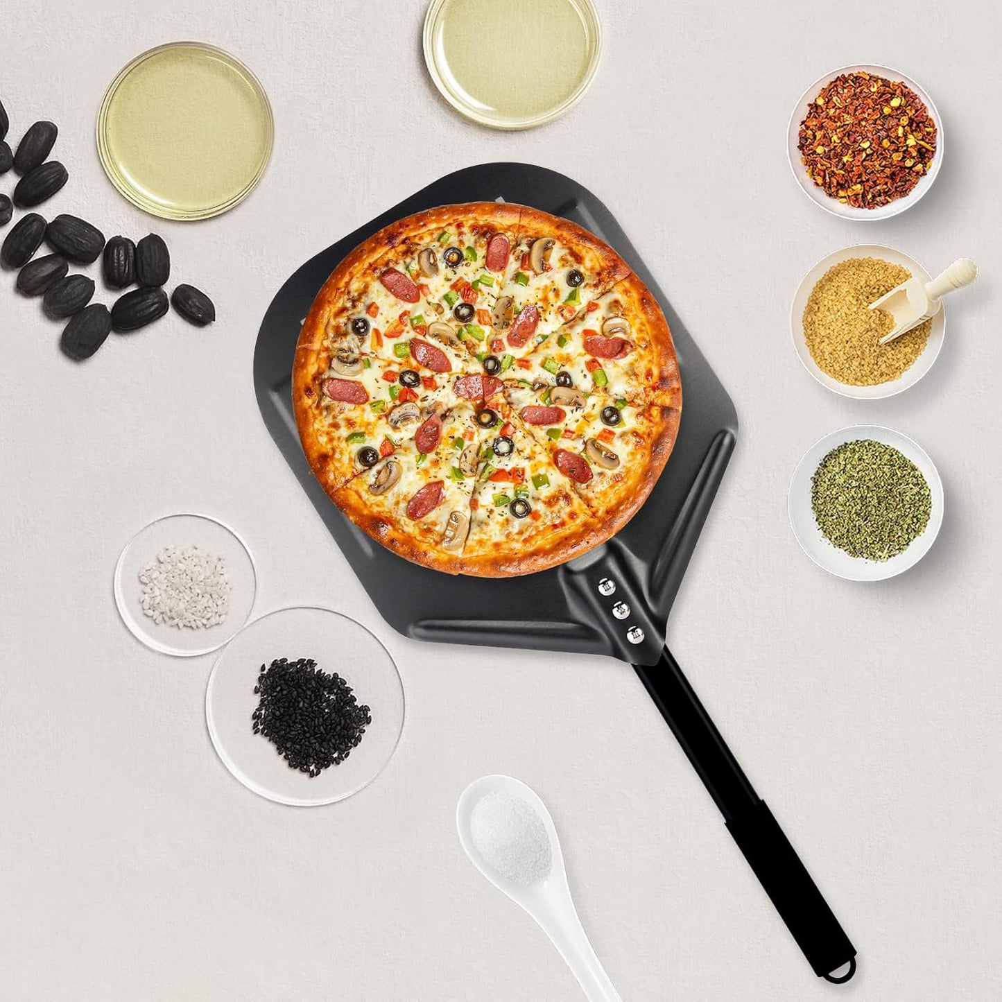 Perforated Pizza Peels 6 INCH pizza spatula paddle Long Handle Metal Pizza Spatula for Indoor and Outdoor (6 Inch)