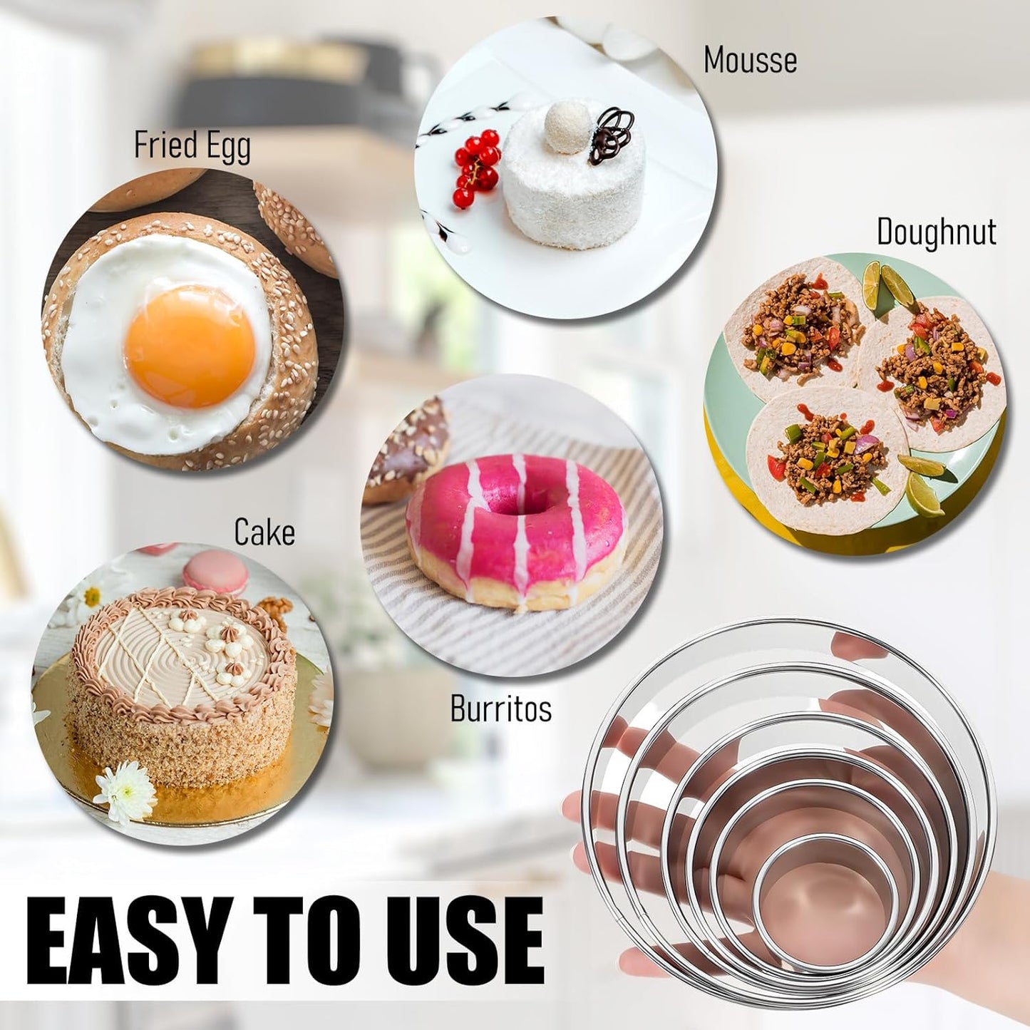 6 Pcs Round Cookie Cutter Set (2, 3, 3.5, 4, 5, 6 Inch) Stainless Steel Round Biscuit Cutters Circle Biscuit Cookie Cutters Large Circle Cutter for Food Baking Biscuits,Pastry,Donuts