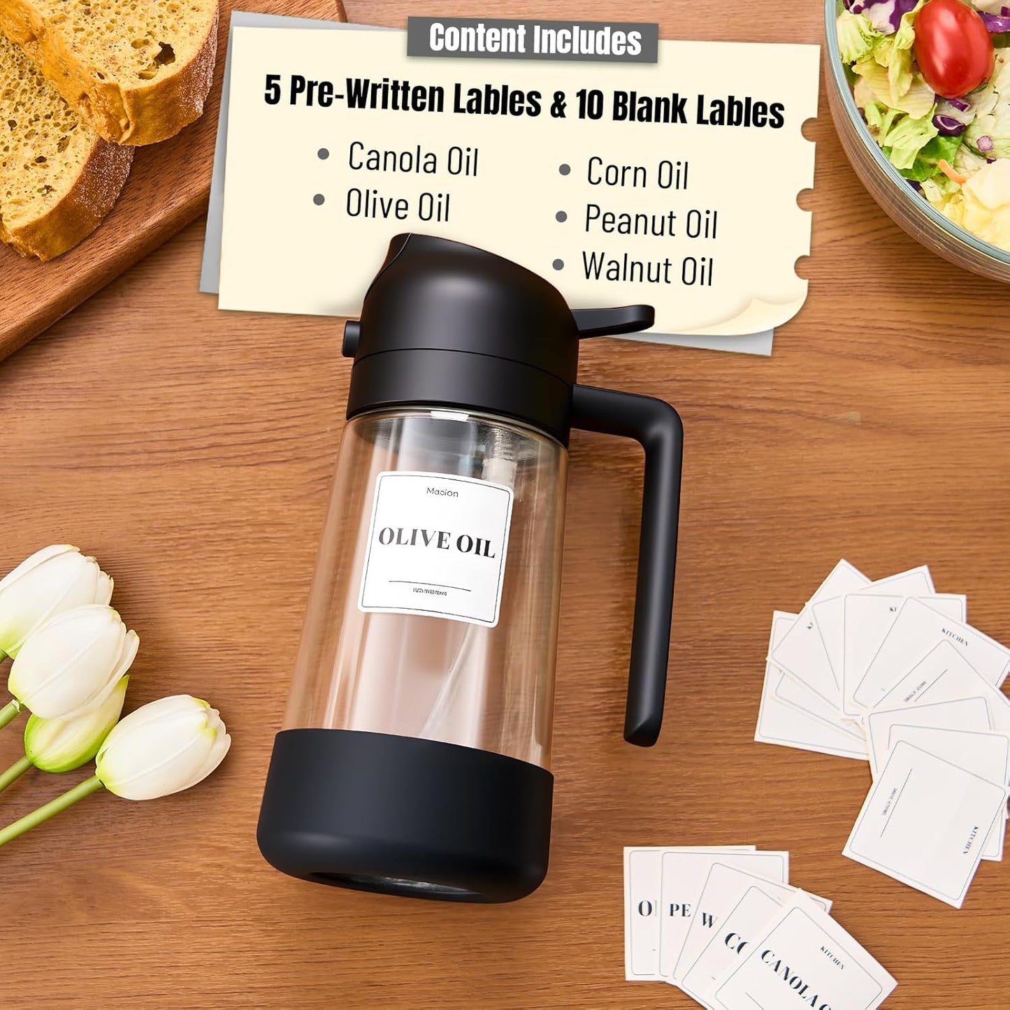 PARACITY 2 in 1 Oil Dipenser Bottle with Silicone Bottom (Black-2PCS)