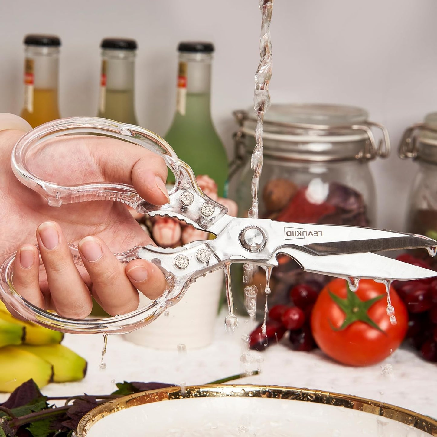 Rust-Resistant Kitchen Scissors, Transparent and Stylish Handle, Suitable For Cutting Various Foods and Their Packaging, Suitable For Large Hands,Colorful Blade