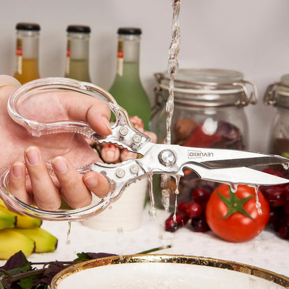 Rust-Resistant Kitchen Scissors, Transparent and Stylish Handle, Suitable For Cutting Various Foods and Their Packaging, Suitable For Large Hands,Colorful Blade