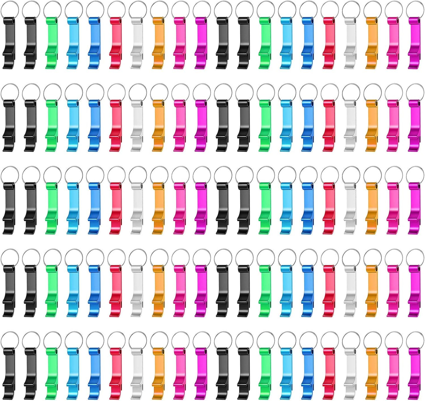 100 Pack Black Metal Bottle Opener Keychains, Tiny Beverage Opener Party Favor (Black, 100Pcs)