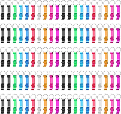 100 Pack Black Metal Bottle Opener Keychains, Tiny Beverage Opener Party Favor (Black, 100Pcs)