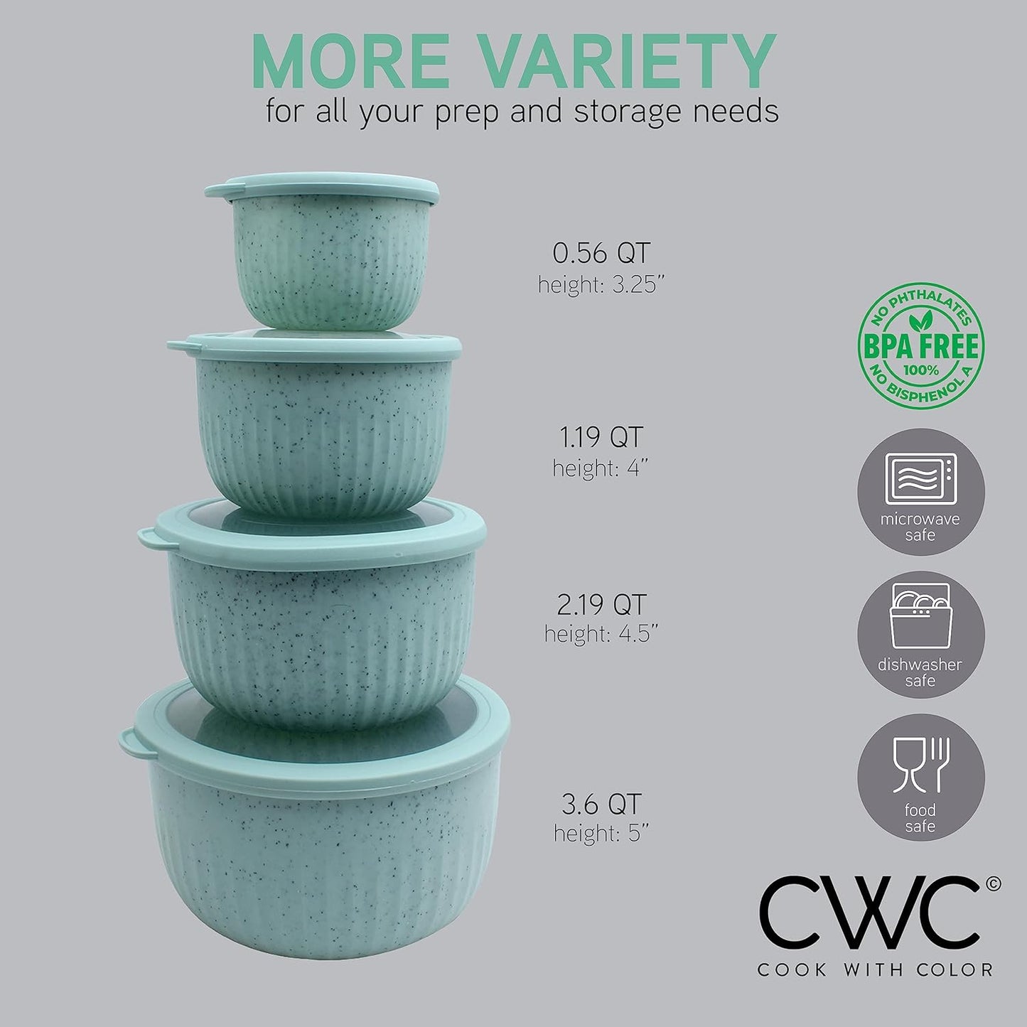 COOK WITH COLOR Prep Bowls with Lids- Wide and Deep Nesting Plastic Small Mixing Bowl Set with Lids, 8 Piece Set - Wide Bowls, Blue