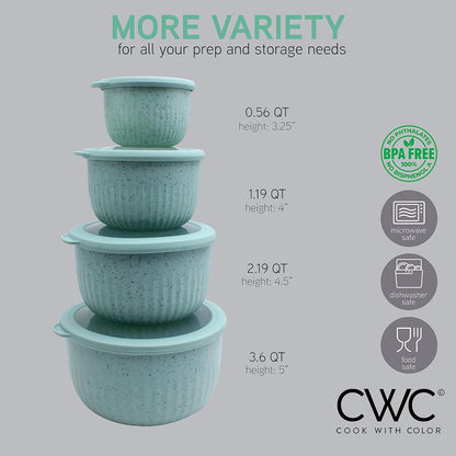 COOK WITH COLOR Prep Bowls with Lids- Wide and Deep Nesting Plastic Small Mixing Bowl Set with Lids, 8 Piece Set - Wide Bowls, Blue