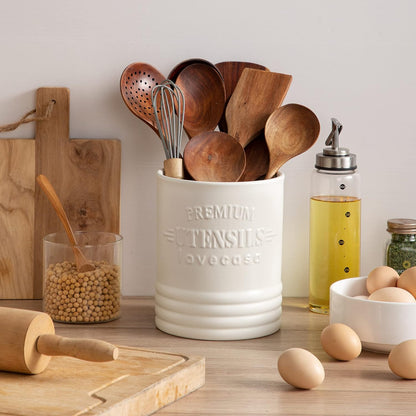 LOVECASA Utensil Holder, 7.2"+5.4" Ceramic Utensil Holder for Countertop, Large Cooking Utensil Crocks for Kitchen Counter, Farmhouse Utensil Vase for Housewarming, Kitchen Decor, Set of 2, Oasis