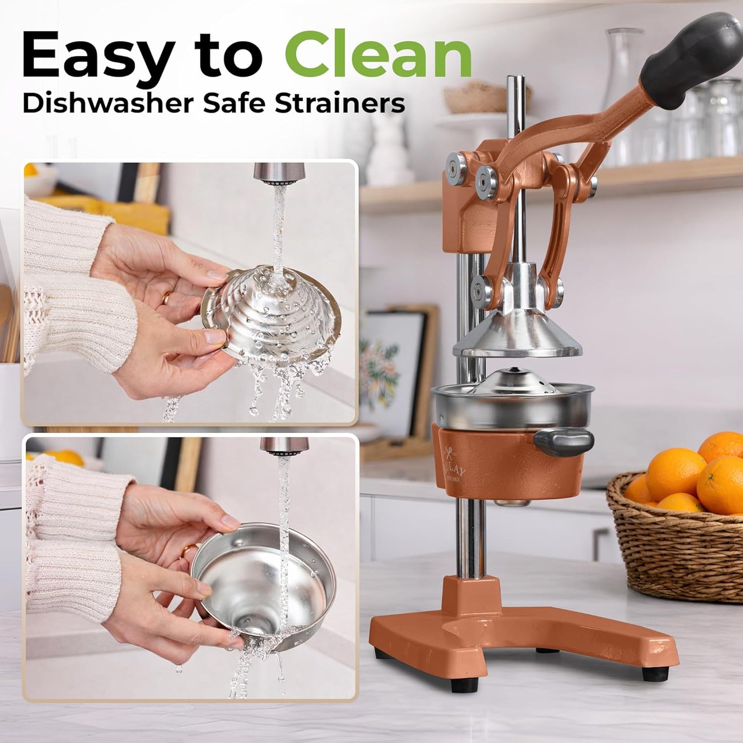 Zulay Kitchen Cast Iron Juicer - Heavy Duty Manual Juicer with Detachable Strainers for Easy Cleaning, Orange Juice Press for Citrus Fruits, Perfect for Bartenders, Juice Lovers & Health Enthusiasts