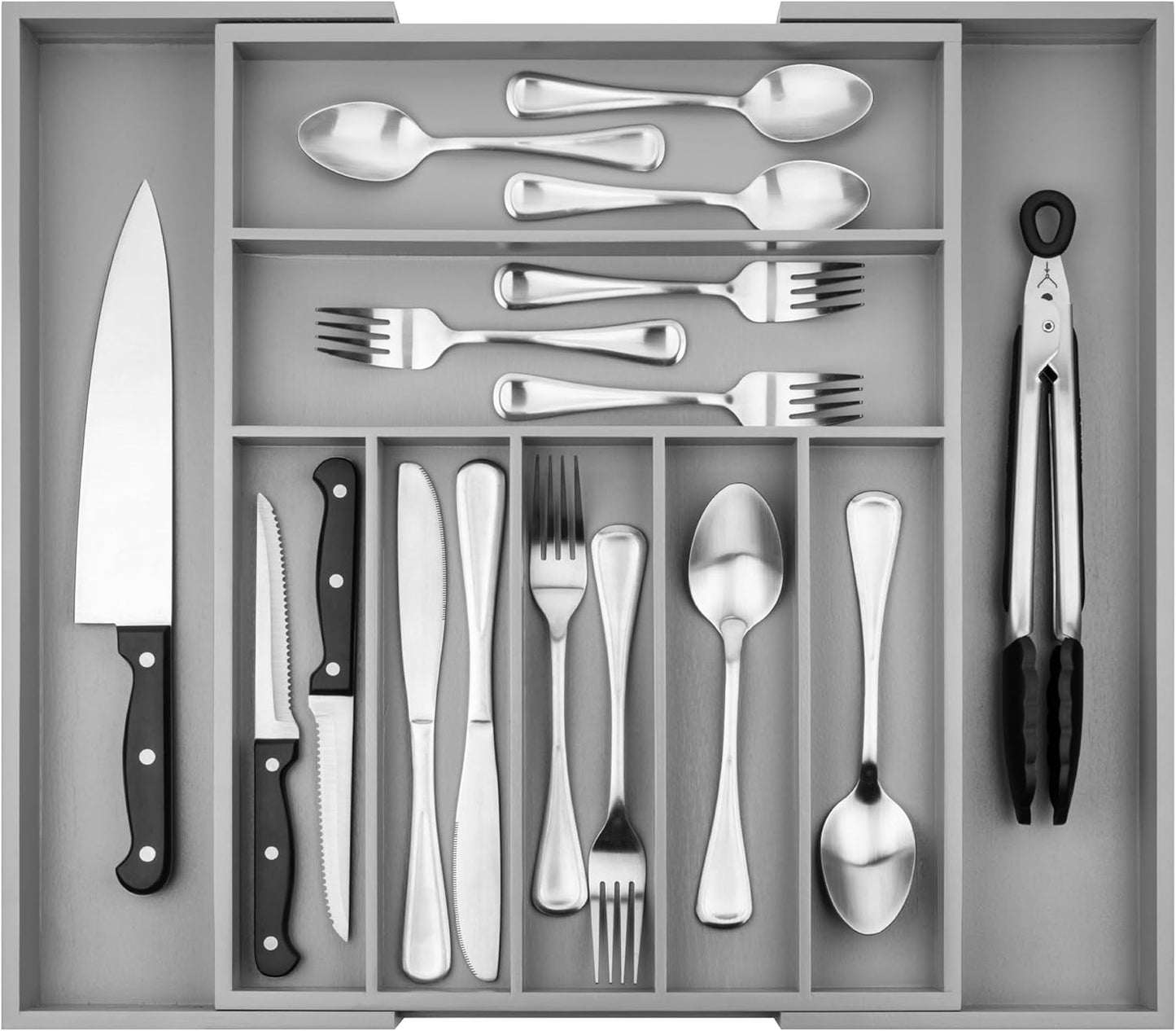 Purawood Bamboo Drawer Organizer - Expandable Silverware Organizer & Utensil Drawer Organizer, Cutlery Tray with Dividers, 7-9 Slots- Kitchen Organizer for Utensils & Flatware (Natural)