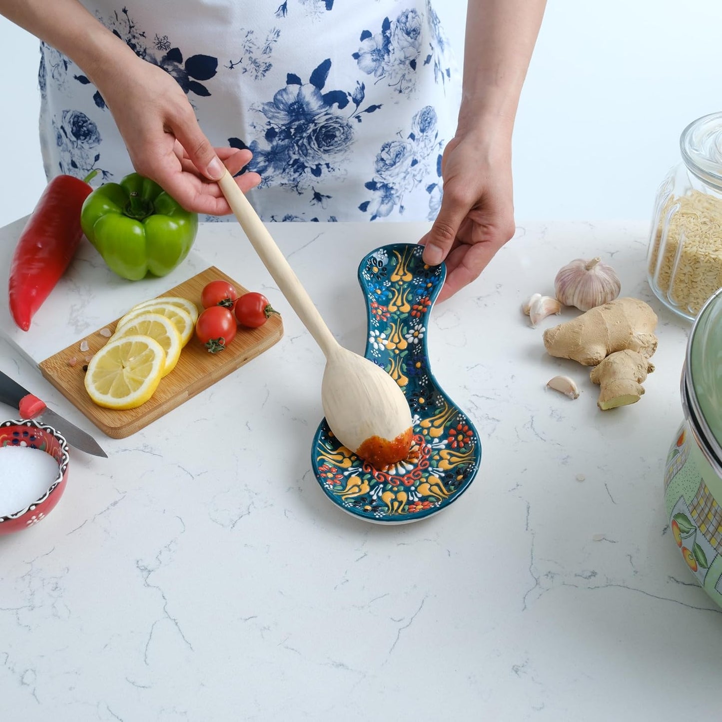 Handmade Spoon Rest, Ceramic Spoon Rest for Stove Top, 10" Spoon Rest for Kitchen Counter, Dishwasher Safe Spoon Holder for Stove, Housewarming Gifts Utensil Rest, Colorful Spoon Rests (Black)