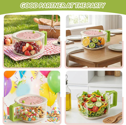 Fruit Vegetable Washing Bowl with Strainer - Multifunctional Berry Container, Produce Washer & Draining Colander Basket with Lid for Fridge Storage (Pink)