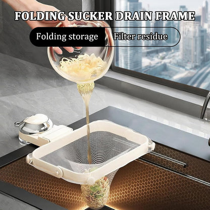 Kitchen Sink Strainer with 100 PCS Filter Mesh Bag, Food Waste Filter Basket, Suction Cup Folding Washing Vegetables and Fruits Drying Bag Holder(Silver)