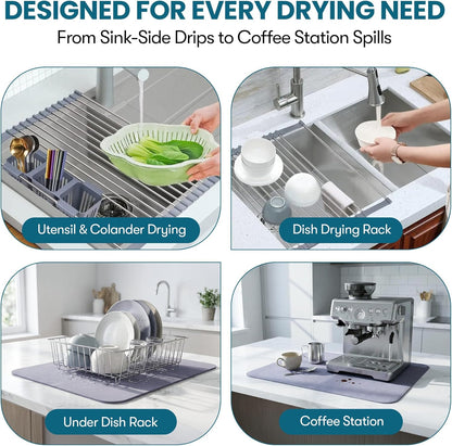 Havenity™ Expandable Roll Up Dish Drying Rack for Small Sinks - Expandable 12.8 to 22.8 Inch Over Sink Rack, Fits Apartments, RVs and Office Kitchens, Stainless Steel, 2 Baskets
