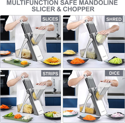 SupMaKin Upgrade Safe Mandoline Slicer Plus, Vegetable Chopper, Potato Slicer, Food Slicer Onion Chopper, Fry Cutter, Veggie Salad Dicer Kitchen Chopping Artifact Gifts (Blue)