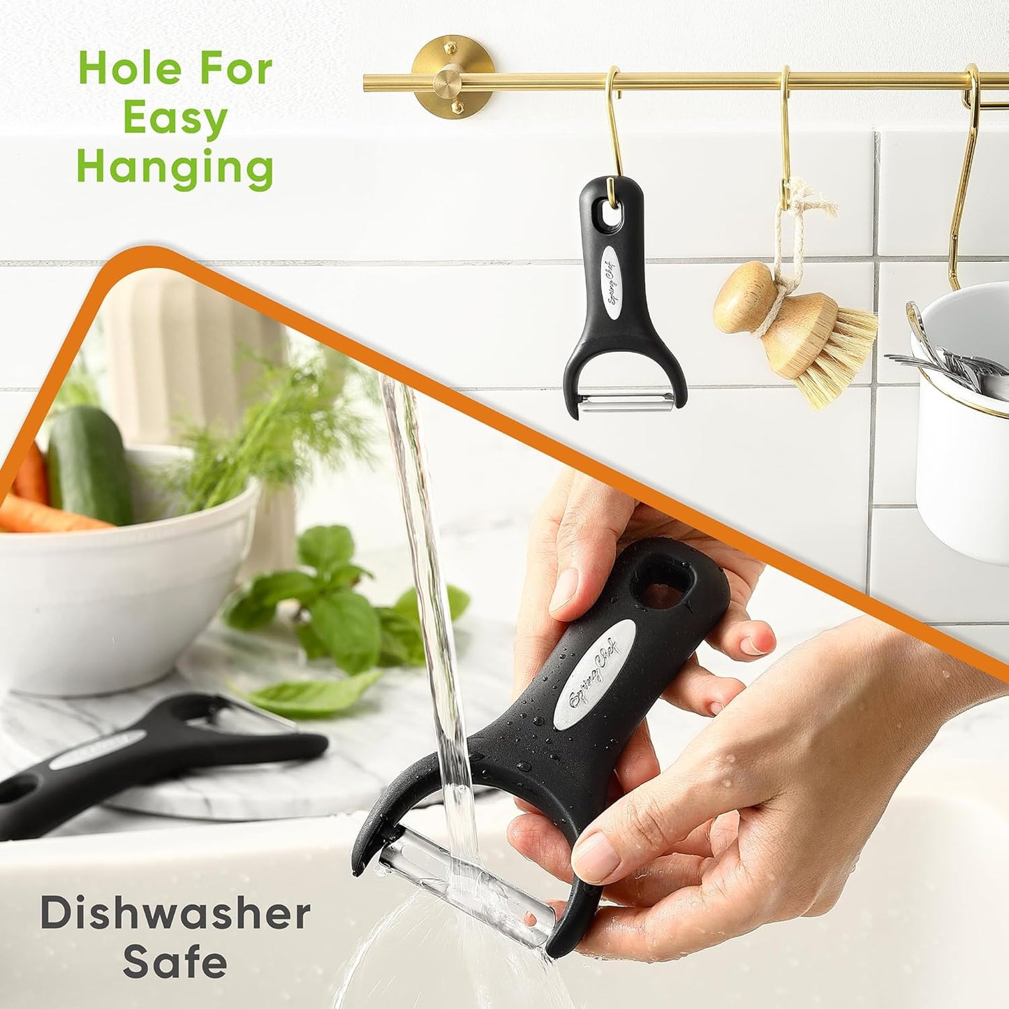 Spring Chef Swivel Vegetable Peeler & Y Potato Peeler for Kitchen with Soft Grip Handles and Ultra Sharp Stainless Steel Blades, Perfect for Veggie, Fruit, Carrot, Apple - Dishwasher Safe - Black