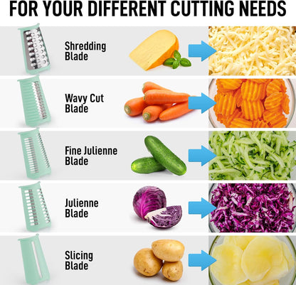 Zulay Kitchen Rotary Cheese Grater 5 Blade Cheese Shredder - Manual Hand Crank Cheese Grater With Reinforced Suction & 5 Interchangeable Drums - Easy to Use, Vegetable Chopper Round Mandoline Slicer - Colors B
