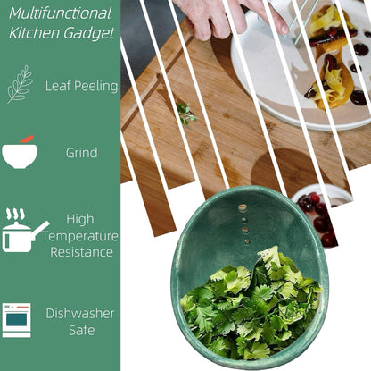 Pottery Herb Stripper Bowl – 4-Slot Herb Stripper for Kale, Herbs & Broccoli | Dishwasher-Safe, Ergonomic Design | Fast Leaf Removal, Space-Saving for Kitchens & RVs(Cyan)