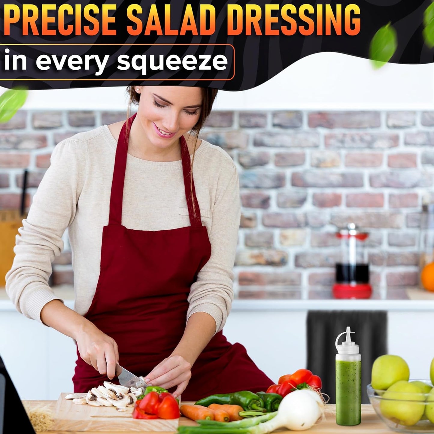 Set of 6 Inverted Condiment Squeeze Bottles 16 oz – Upgraded Design with Added Sealing Gaskets, Self-Closing Valve, Easy-to-Fill Clear Bottles for Sauces, Dressings, Ketchup, Mustard for Everyday Use